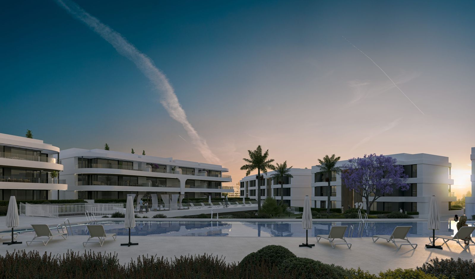 Naya Residences mit Pool und modernem Apartmentkomplex.